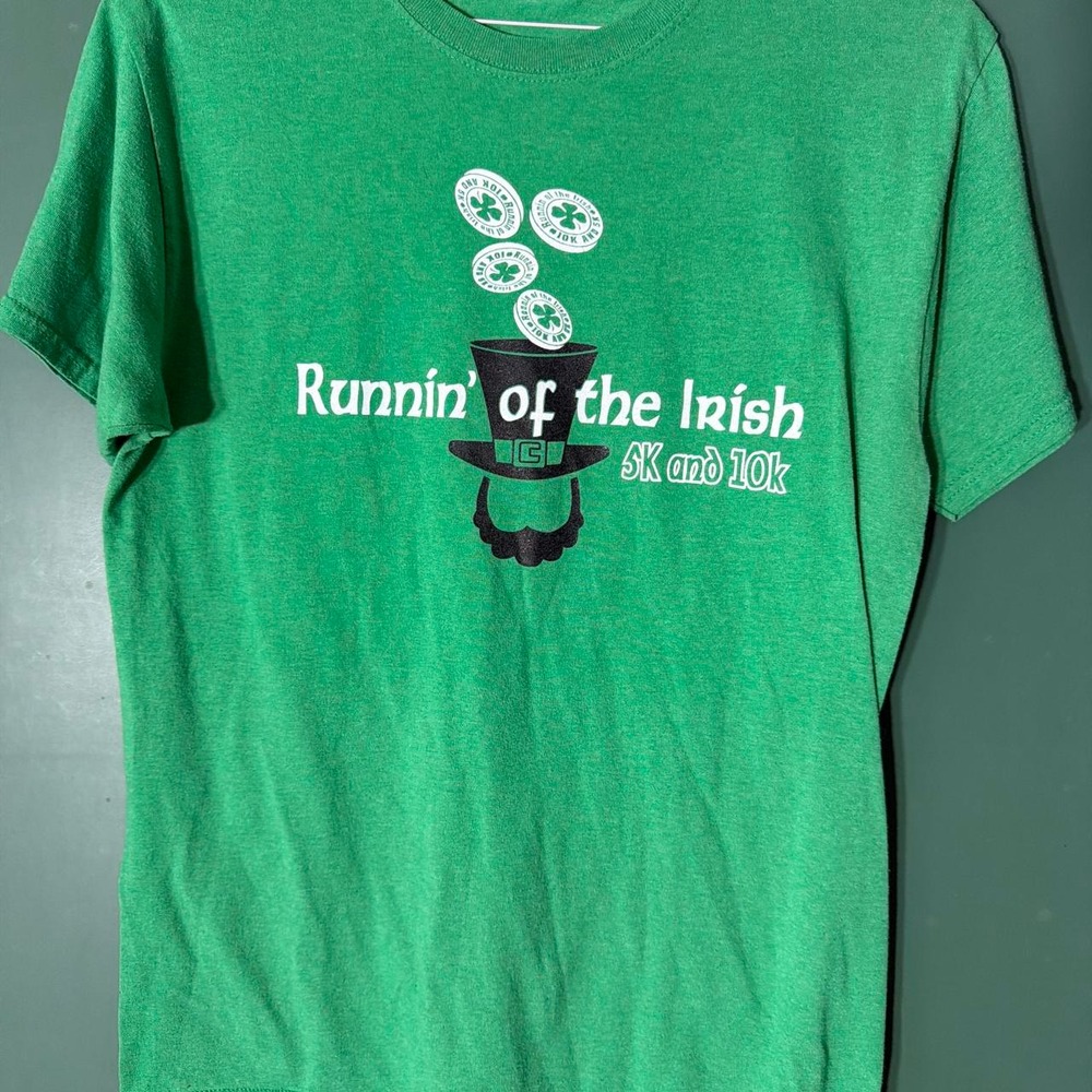 Jerzees Vintage Runnin of the Irish 5K 10K Race Graphic Tee Green Mens Medium